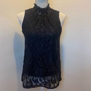 Cable & Gauge Black Lace Overlay Turtleneck Tank Top